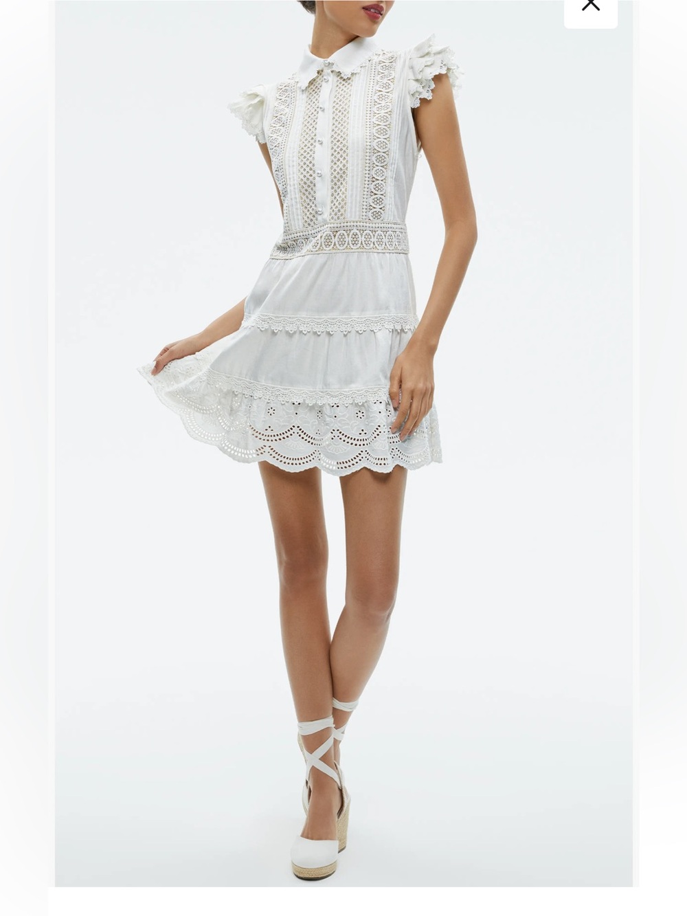 Alice + Olivia Meeko Embroidered Eyelet & Lace Trim Cotton Minidress - in stores